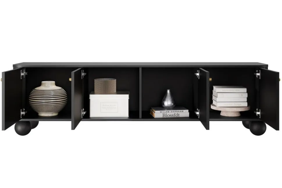 VESPER RTV 187 4D - czarny mdf / czarny mdf / złote uchwyty / nogi kule