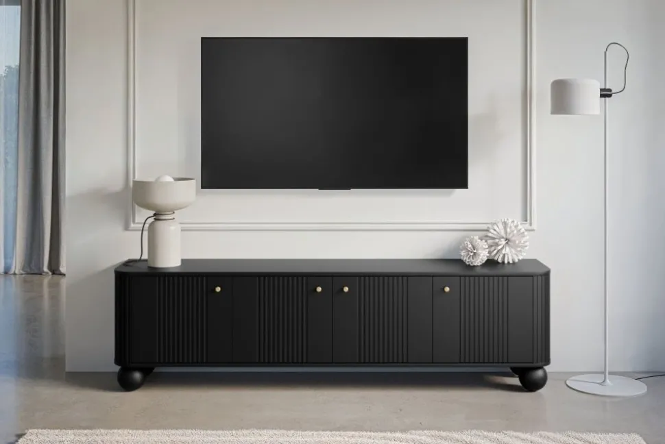 VESPER RTV 187 4D - czarny mdf / czarny mdf / złote uchwyty / nogi kule