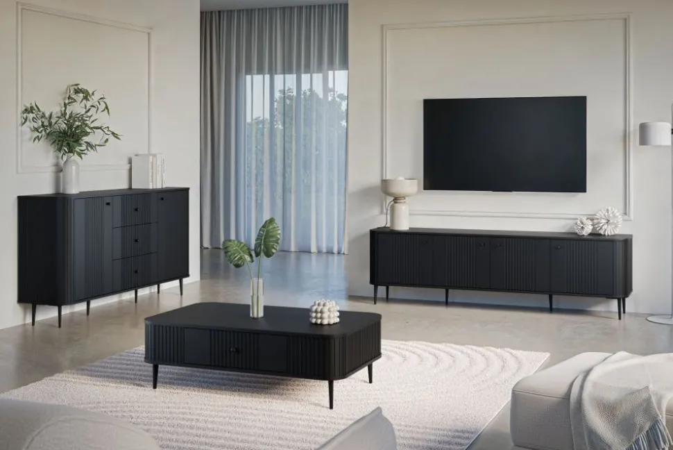 VESPER RTV 187 4D - czarny mdf / czarny mdf / czarne nogi