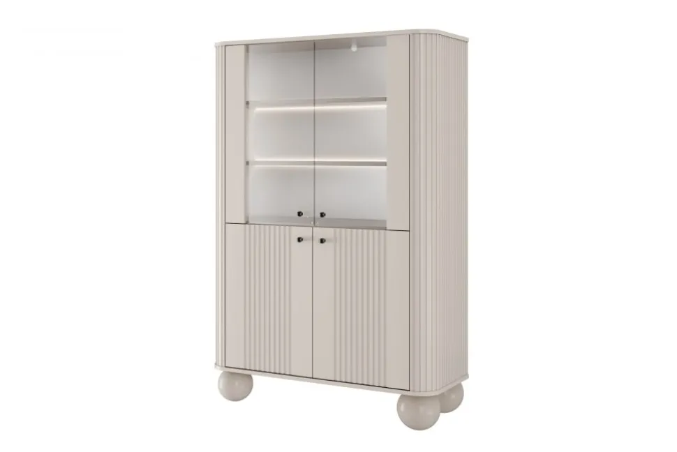 VESPER WITRYNA 103 2D - cashmere mdf / cashmere / czarne uchwyty / nogi kule