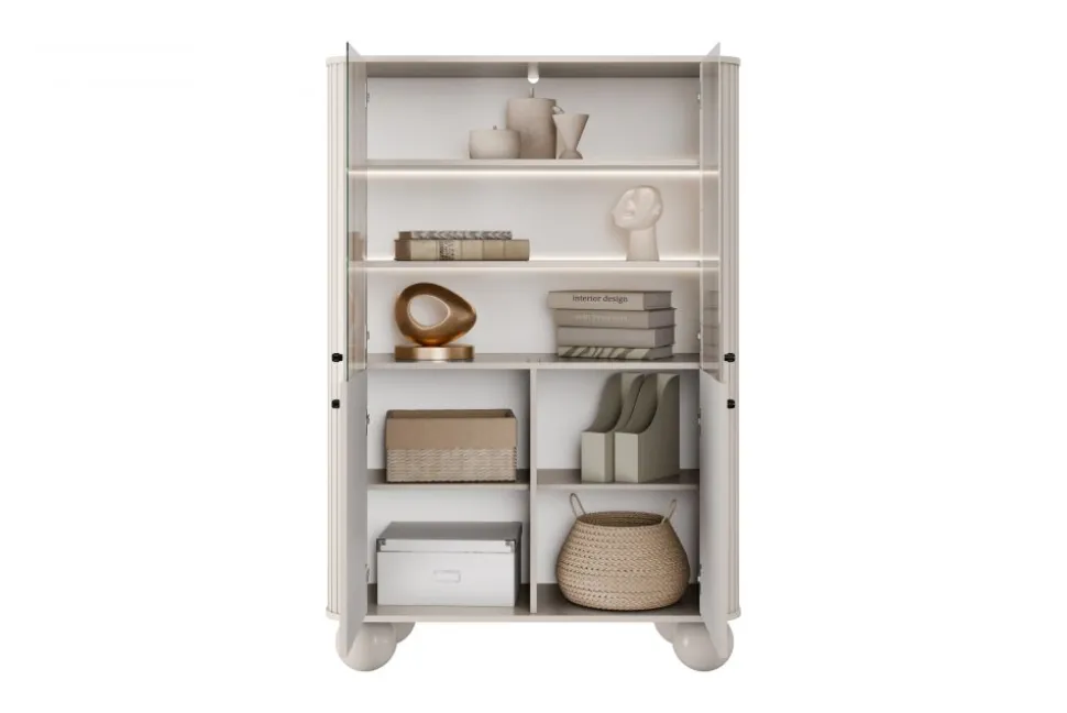 VESPER WITRYNA 103 2D - cashmere mdf / cashmere / czarne uchwyty / nogi kule