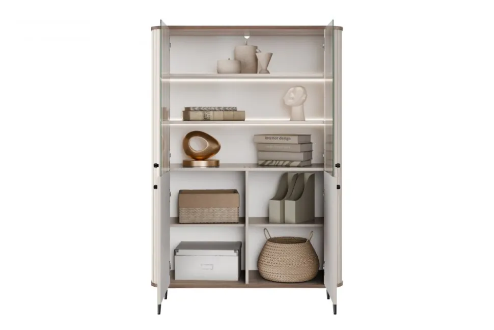 VESPER WITRYNA 103 2D - cashmere mdf / orzech / czarne nogi