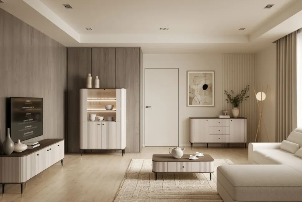 VESPER WITRYNA 103 2D - cashmere mdf / orzech / czarne nogi