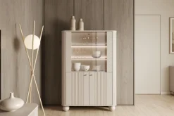 VESPER WITRYNA 103 2D - cashmere mdf / cashmere / złote uchwyty / nogi kule