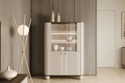 VESPER WITRYNA 103 2D - cashmere mdf / orzech / złote uchwyty / nogi kule