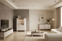 VESPER WITRYNA 103 2D - cashmere mdf / orzech / złote uchwyty / nogi kule