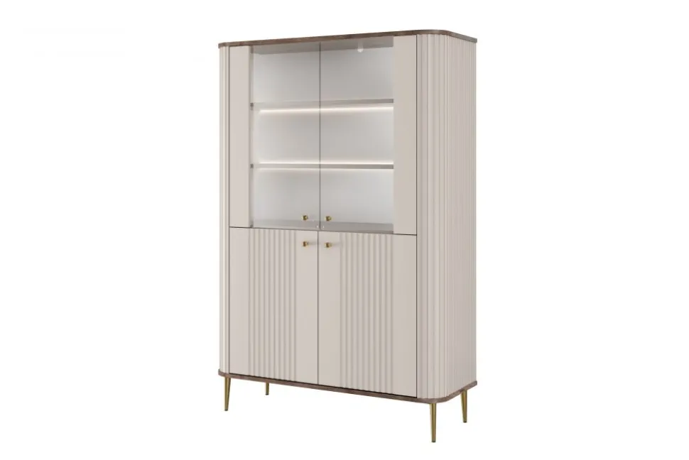 VESPER WITRYNA 103 2D - cashmere mdf / orzech / złote nogi