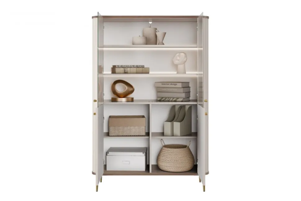 VESPER WITRYNA 103 2D - cashmere mdf / orzech / złote nogi