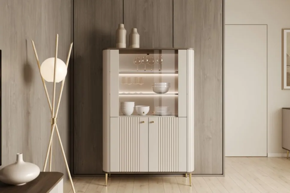 VESPER WITRYNA 103 2D - cashmere mdf / orzech / złote nogi