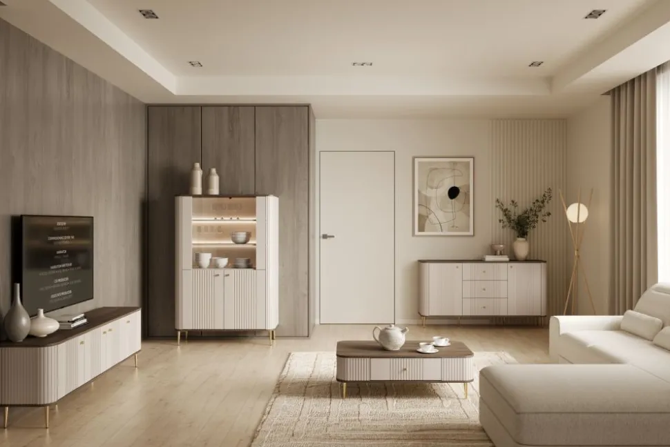 VESPER WITRYNA 103 2D - cashmere mdf / orzech / złote nogi