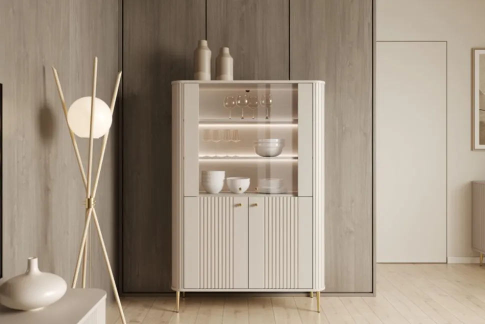 VESPER WITRYNA 103 2D - cashmere mdf / cashmere / złote nogi