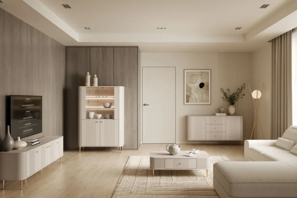 VESPER WITRYNA 103 2D - cashmere mdf / cashmere / złote nogi