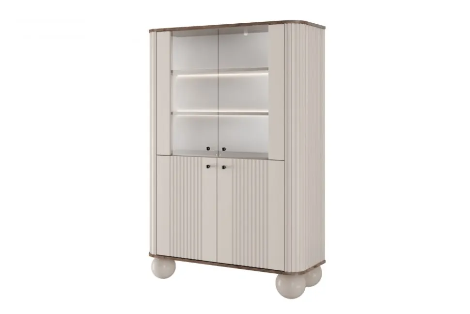 VESPER WITRYNA 103 2D - cashmere mdf / orzech / czarne uchwyty / nogi kule