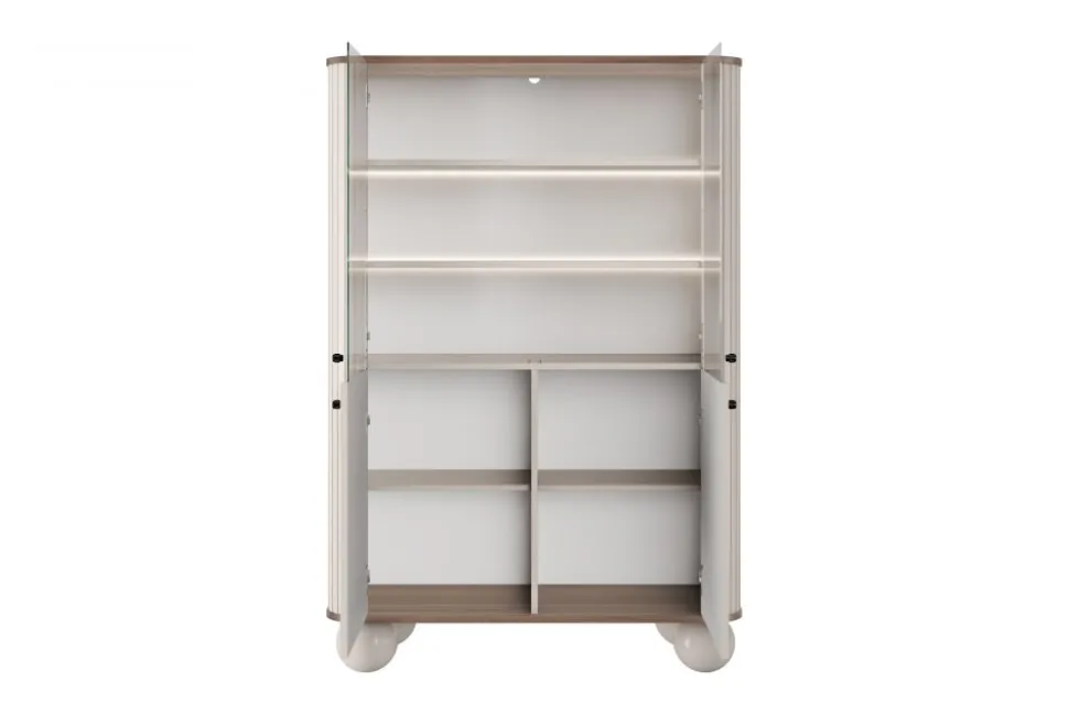 VESPER WITRYNA 103 2D - cashmere mdf / orzech / czarne uchwyty / nogi kule