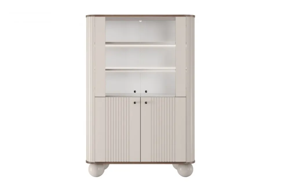 VESPER WITRYNA 103 2D - cashmere mdf / orzech / czarne uchwyty / nogi kule