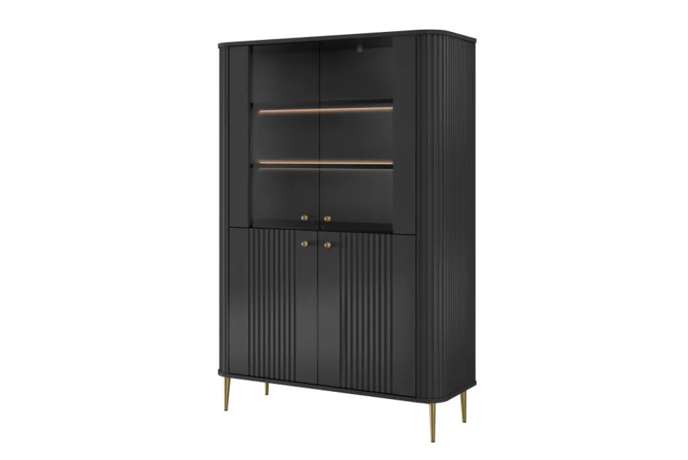 VESPER WITRYNA 103 2D - czarny mdf / czarny mdf / złote nogi