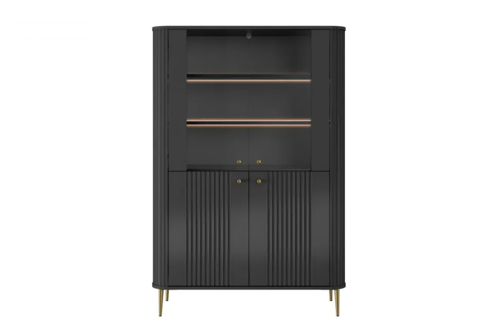 VESPER WITRYNA 103 2D - czarny mdf / czarny mdf / złote nogi