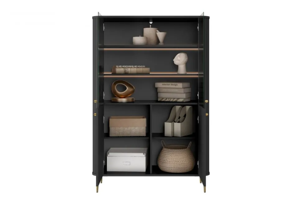 VESPER WITRYNA 103 2D - czarny mdf / czarny mdf / złote nogi