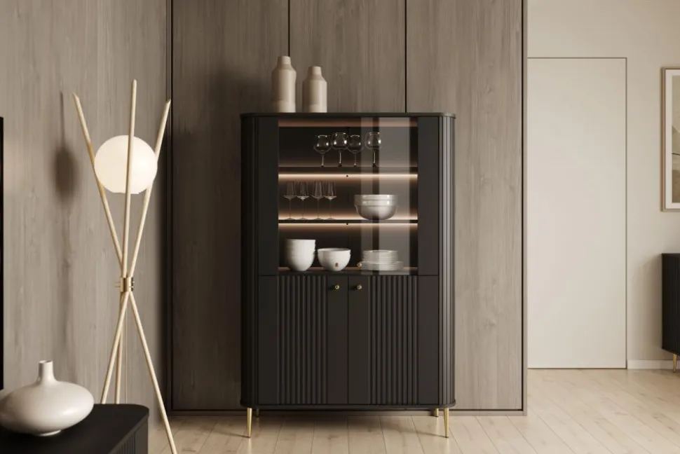 VESPER WITRYNA 103 2D - czarny mdf / czarny mdf / złote nogi