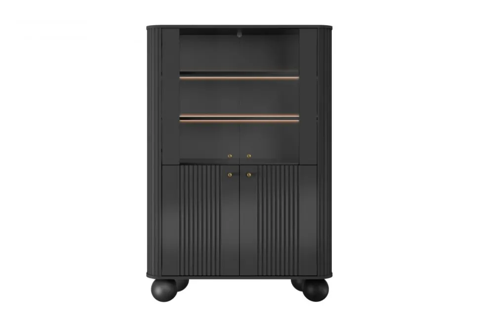 VESPER WITRYNA 103 2D - czarny mdf / czarny mdf / złote uchwyty / nogi kule