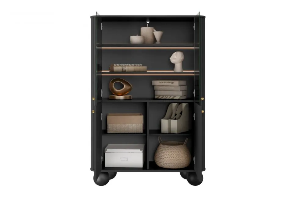 VESPER WITRYNA 103 2D - czarny mdf / czarny mdf / złote uchwyty / nogi kule