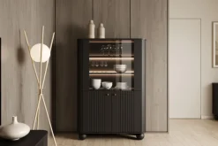 VESPER WITRYNA 103 2D - czarny mdf / czarny mdf / złote uchwyty / nogi kule
