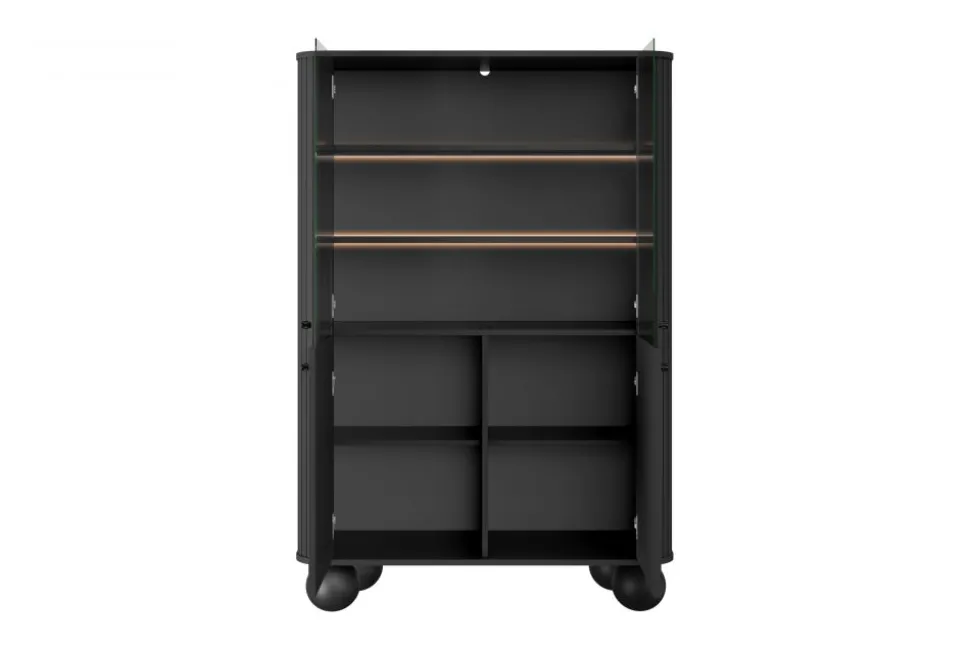 VESPER WITRYNA 103 2D - czarny mdf / czarny mdf / czarne uchwyty / nogi kule
