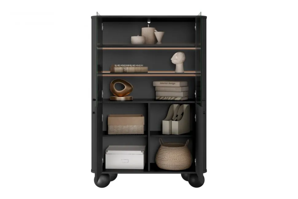 VESPER WITRYNA 103 2D - czarny mdf / czarny mdf / czarne uchwyty / nogi kule