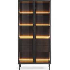 Witryna wysoka Lumi 2D2S – dąb dunin / czerń z oświetleniem LED