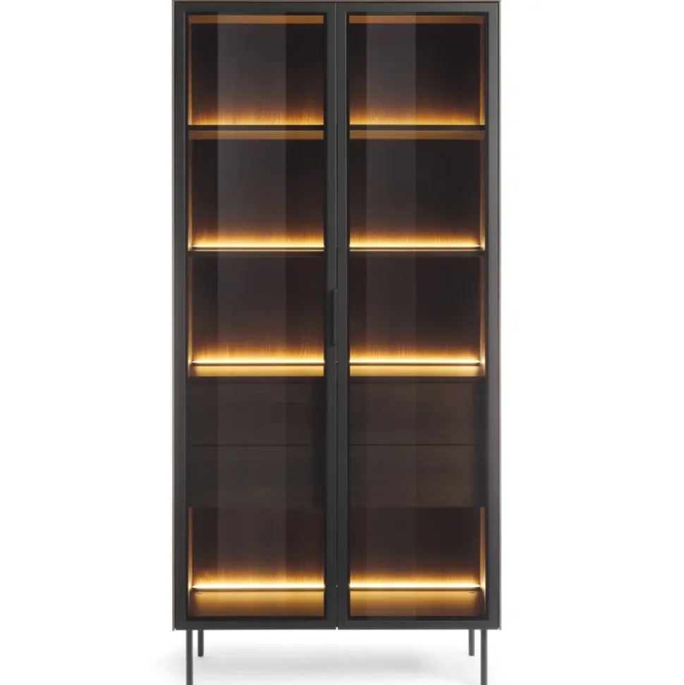 Witryna wysoka Lumi 2D2S – dąb dunin / czerń z oświetleniem LED