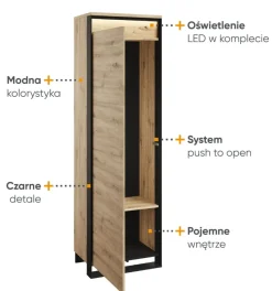 Wąska szafa na wieszaki Lenart Quant QG-01 dąb artisan
