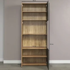 Wąska witryna 80 cm – nowoczesna witryna Esteban grafit/dąb evok ze szkłem hartowanym