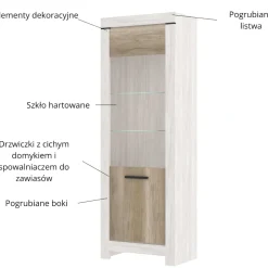 Wąska witryna ze szklanymi półkami Belen