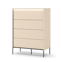 Wysoka komoda do sypialni z szufladami Lenart TREND TS-04 Beż piaskowy + czarny