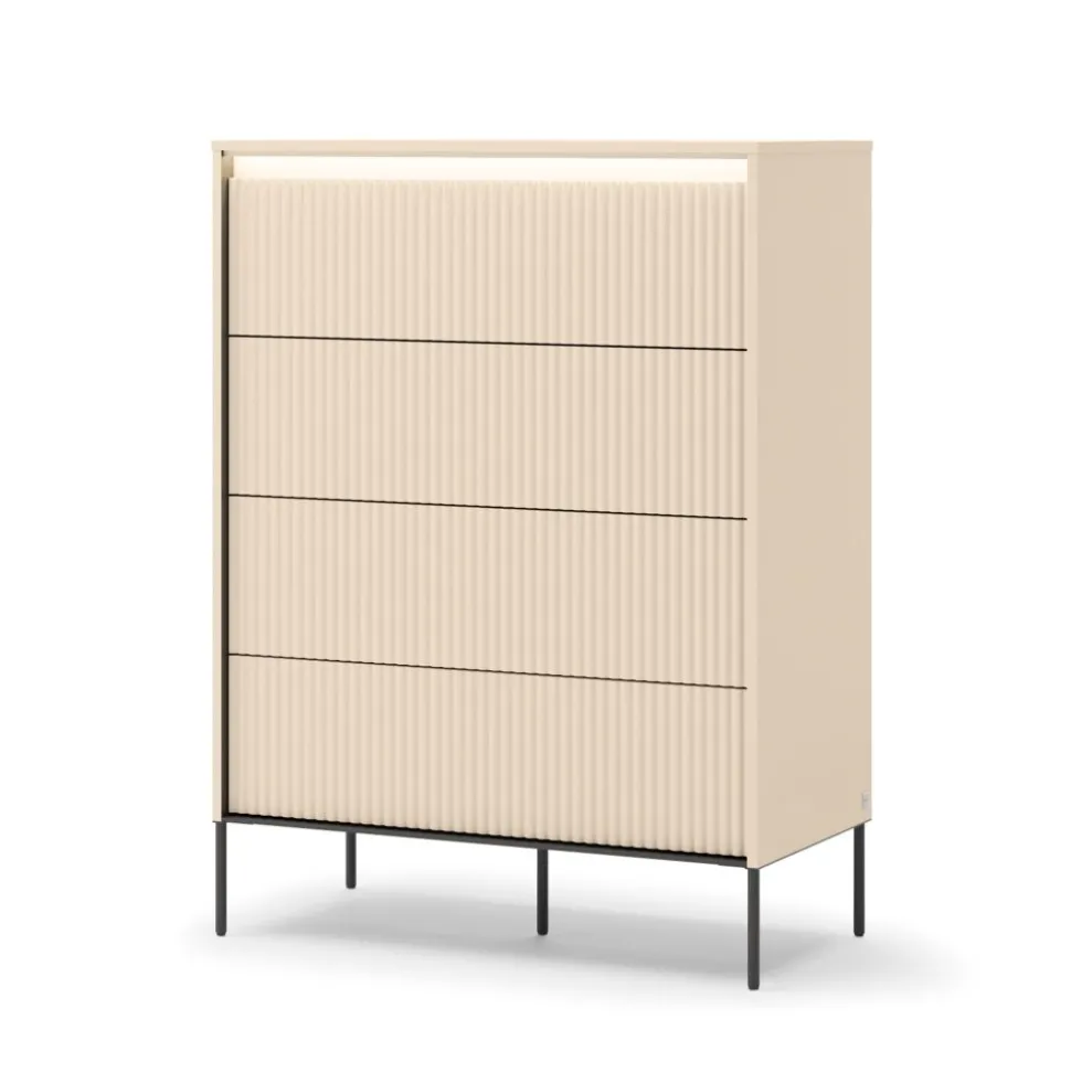 Wysoka komoda do sypialni z szufladami Lenart TREND TS-04 Beż piaskowy + czarny