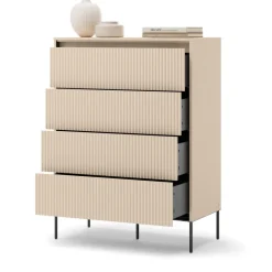 Wysoka komoda do sypialni z szufladami Lenart TREND TS-04 Beż piaskowy + czarny