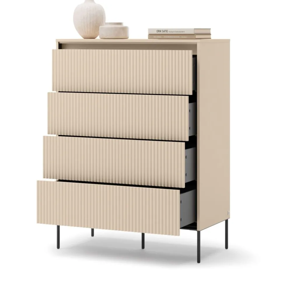 Wysoka komoda do sypialni z szufladami Lenart TREND TS-04 Beż piaskowy + czarny