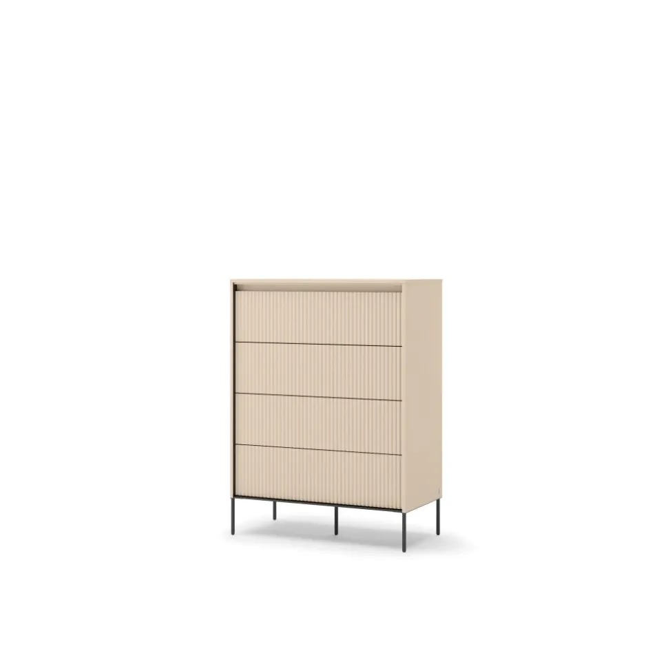 Wysoka komoda do sypialni z szufladami Lenart TREND TS-04 Beż piaskowy + czarny