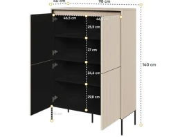 Wysoka komoda ryflowana  Lenart Trend TR-03 beż piaskowy