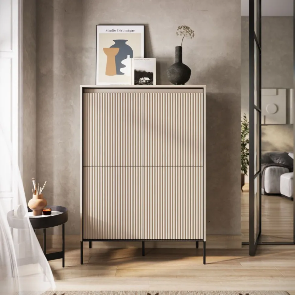 Wysoka komoda ryflowana Lenart Trend TR-03 biała