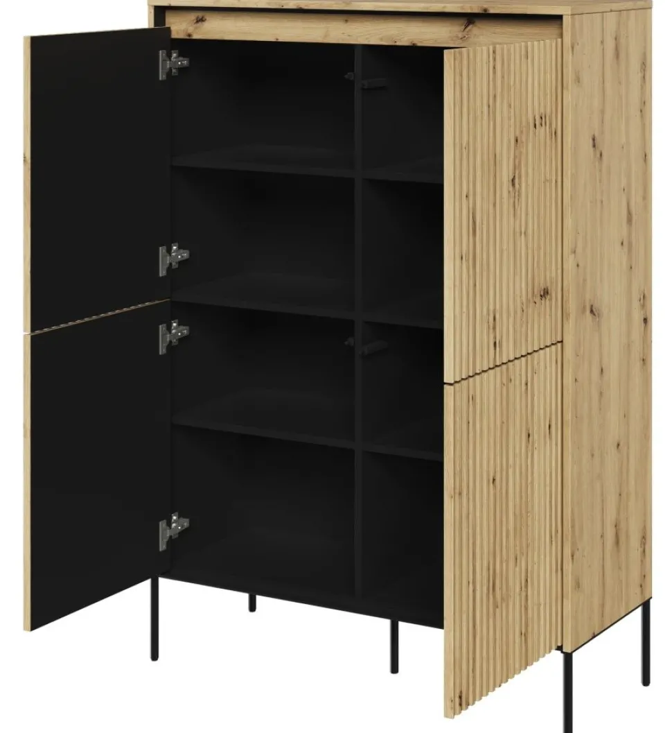 Wysoka komoda z lamelami Lenart Trend TR-03 dąb artisan