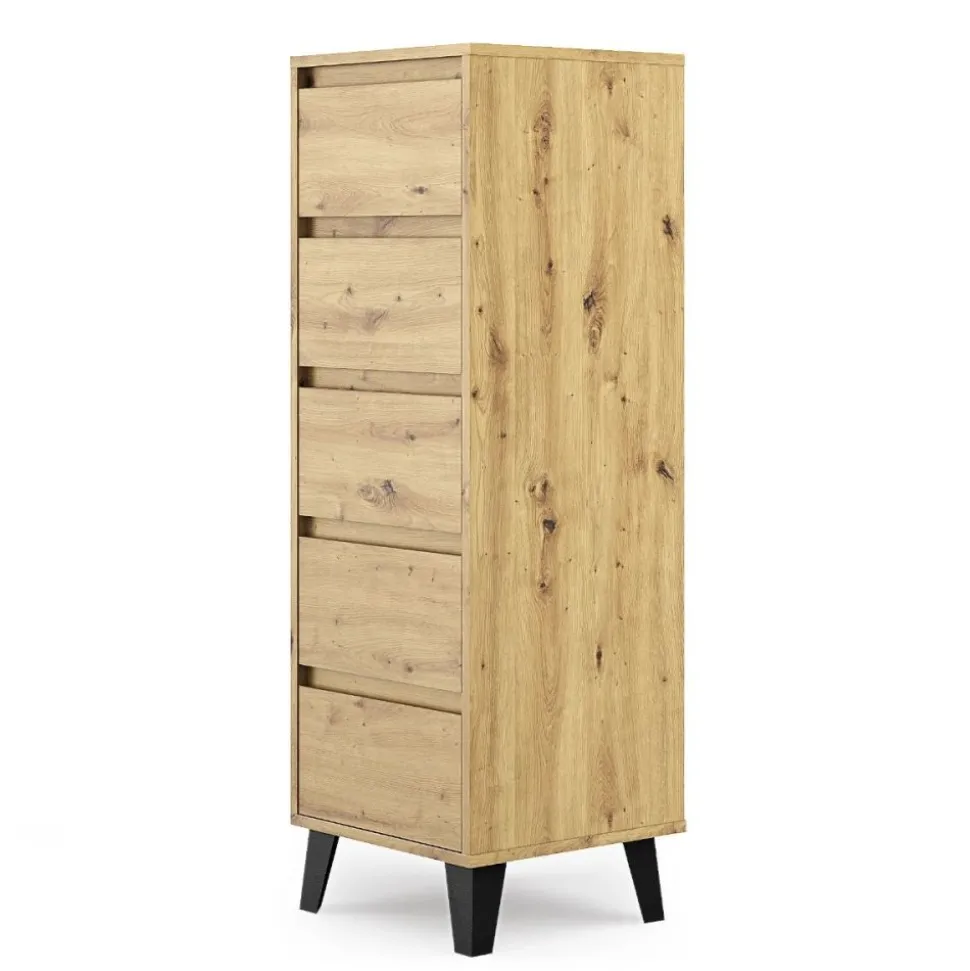 Wysoka komoda z pięcioma szufladami, dąb artisan BORG