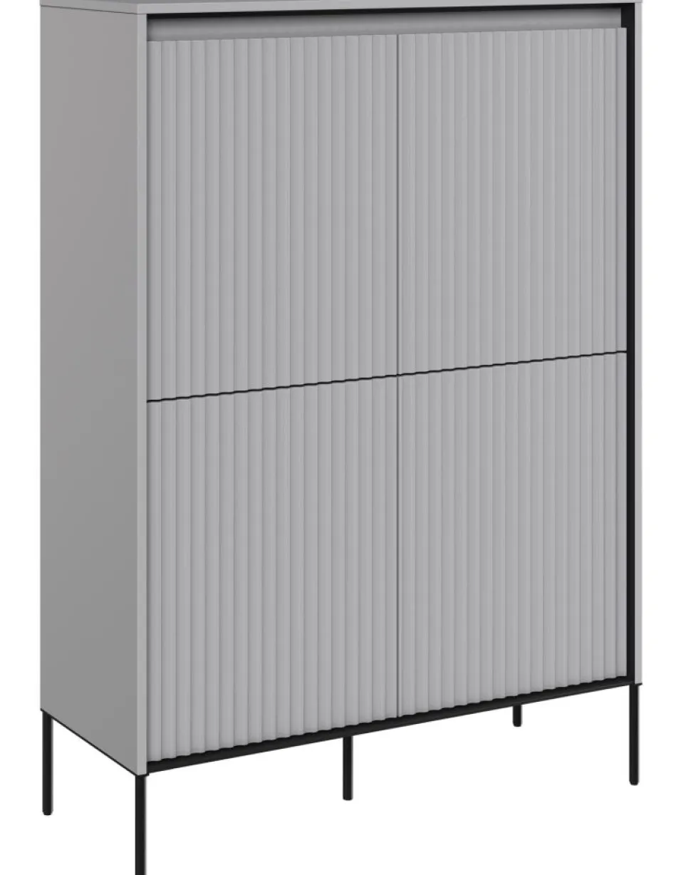 Wysoka, ryflowana komoda Lenart Trend TR-03 szara