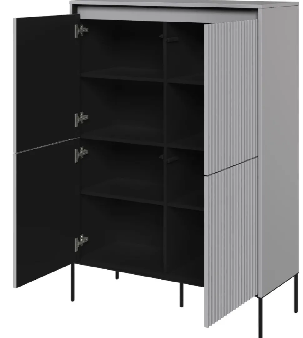Wysoka, ryflowana komoda Lenart Trend TR-03 szara