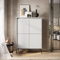 Wysoka, ryflowana komoda Lenart Trend TR-03 szara