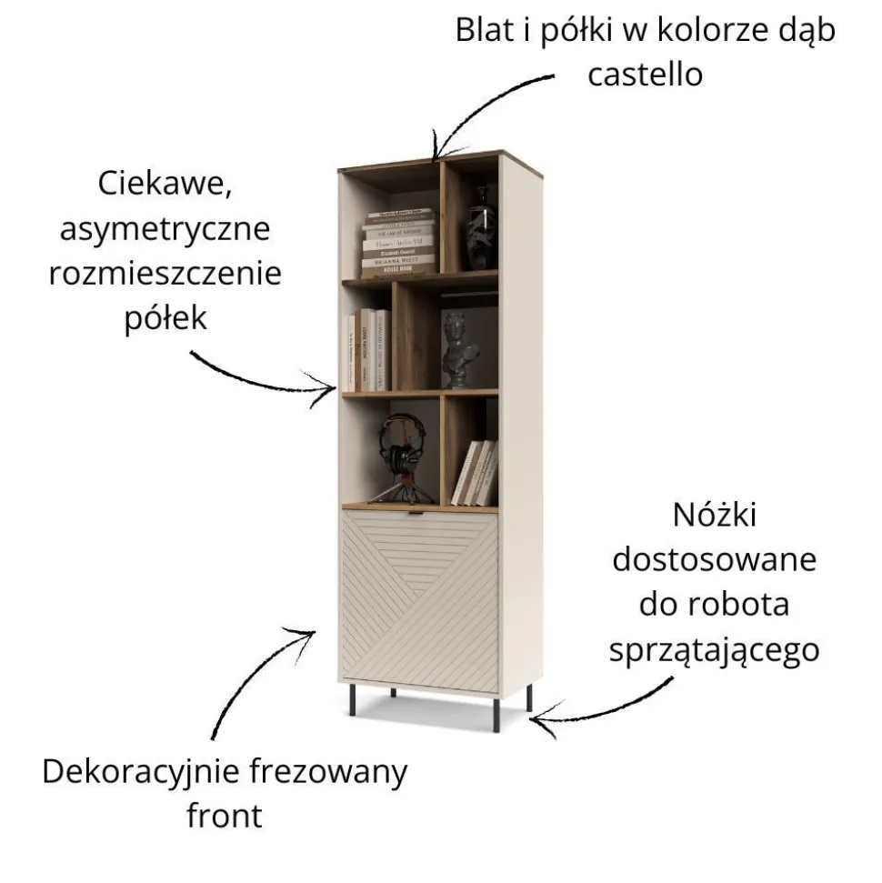 Wysoki regał otwarty EVO 1D kaszmir / dąb castello EO-05