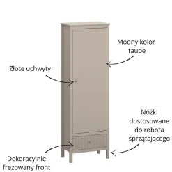 Wysoki regał ryflowany z szafką i szufladą kolor taupe Lewy / Prawy KLEO KL-07