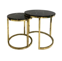 Zestaw stolików kawowych Camelio glamour L Ø50/55 Ø40/50cm złoto-czarne