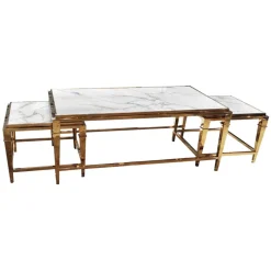 Zestaw stolików kawowych glamour Begles 130/70cm złoto-białych